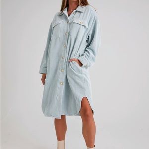 Oversized Button Down Corduroy Shirt Jacket Dress